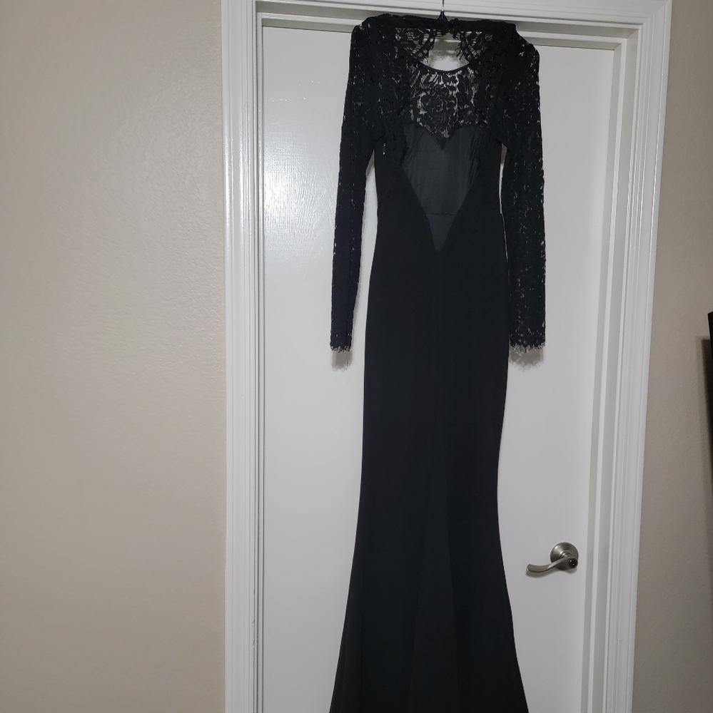 Lulus Whenever You Call Formal Black Backless Lace Long Sleeve Maxi Dress XS - Picture 5 of 9
